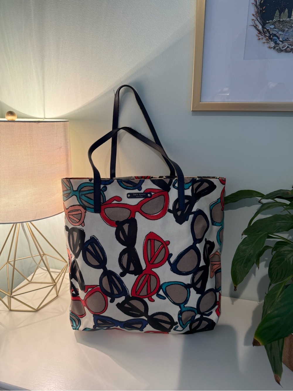 kate spade Cream Canvas Tote with Multicolor Sunglasses Print